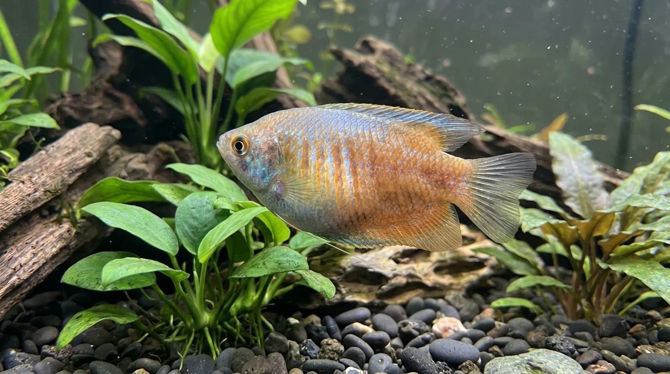 A fish displaying an unusually swollen abdomen